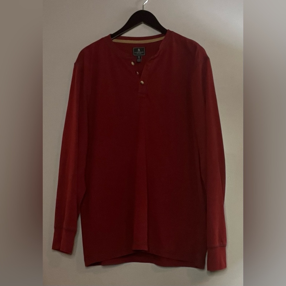 G.H. Bass & Co. Dark Red/Rust Jersey Henley Long Sleeve 3 Button Size XL